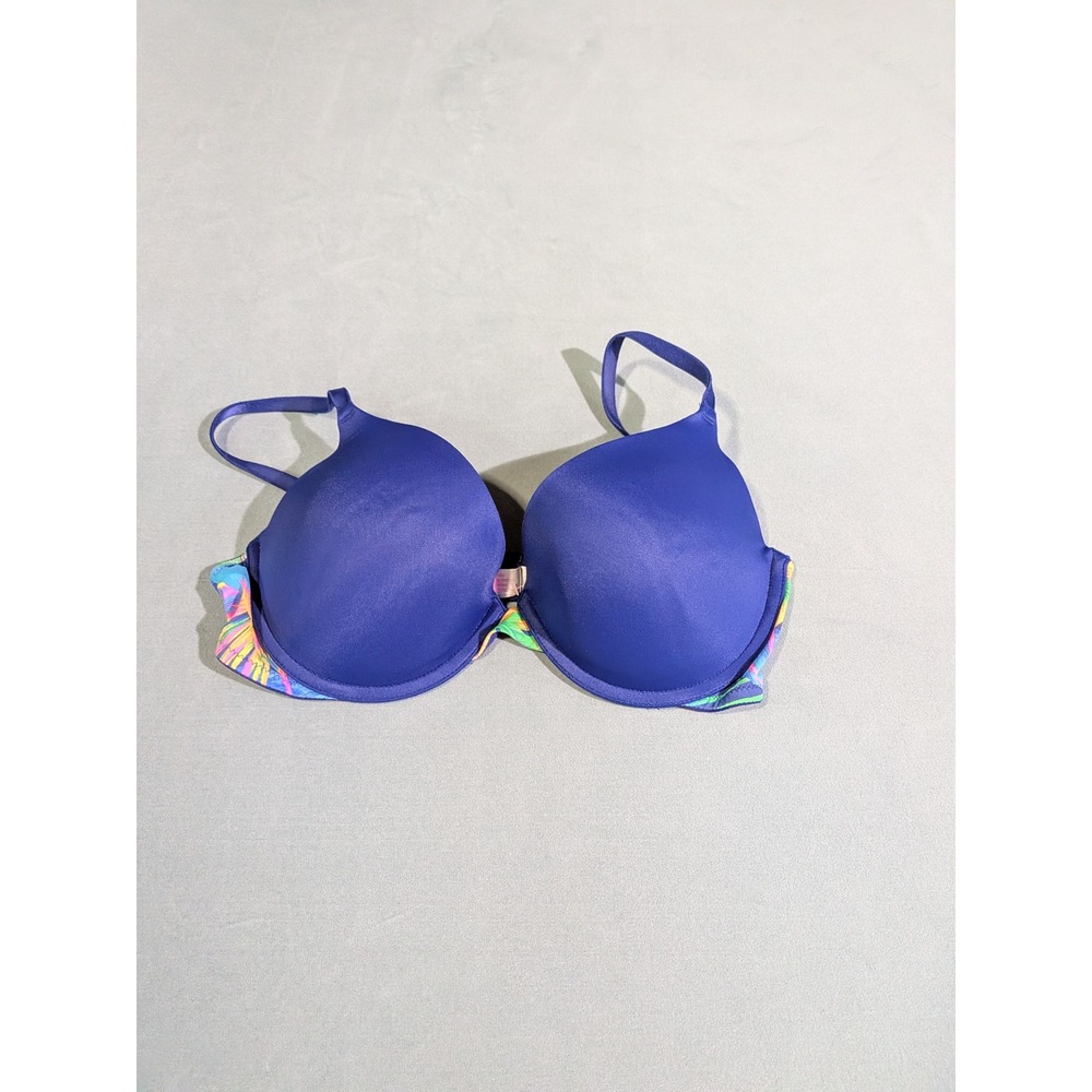 Victorias Secret PINK Wear Everywhere Push-Up Bra Blue Tropical Floral 32D